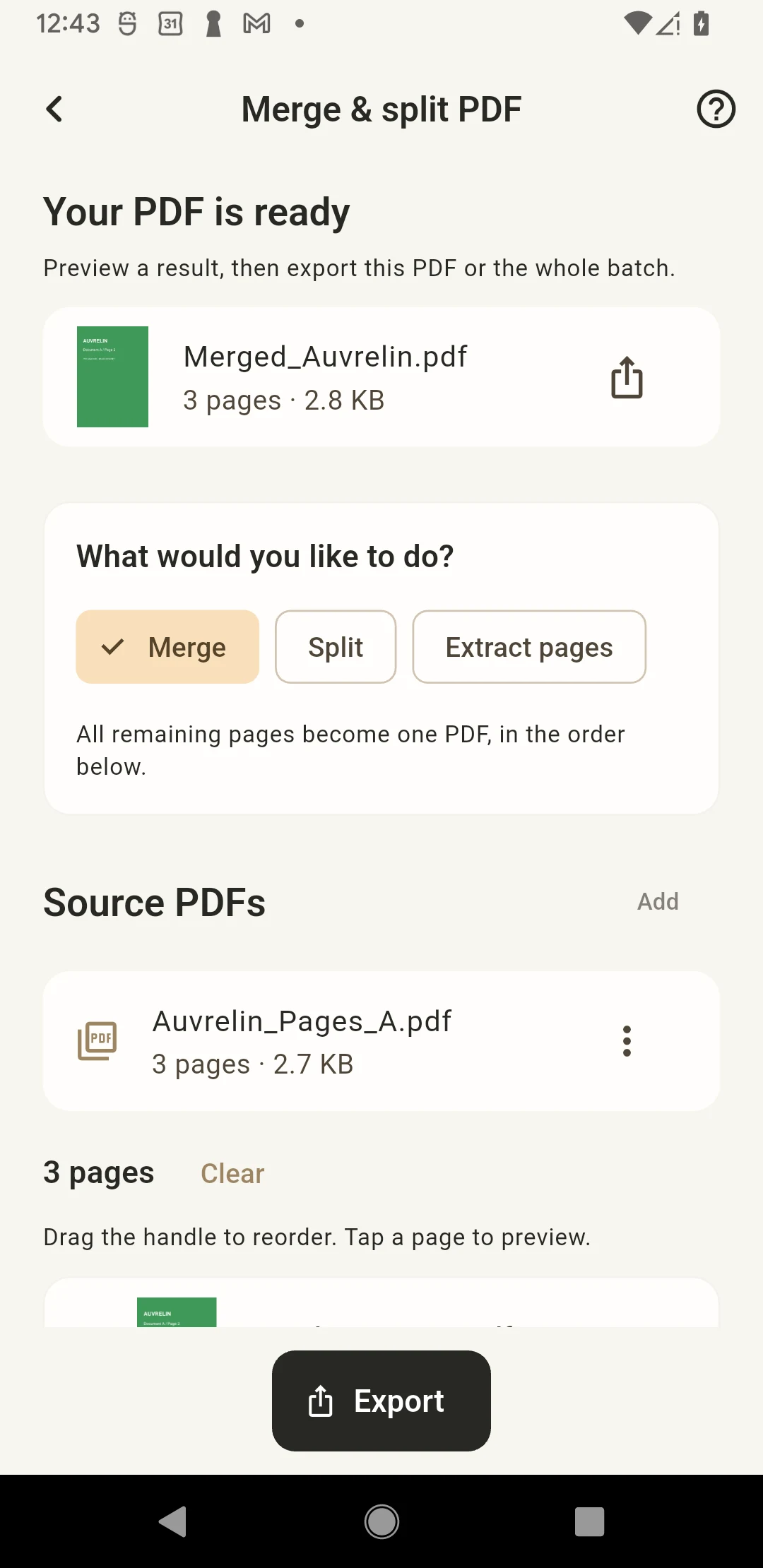 Merge & split PDF — Actual App screen · Chinese / English